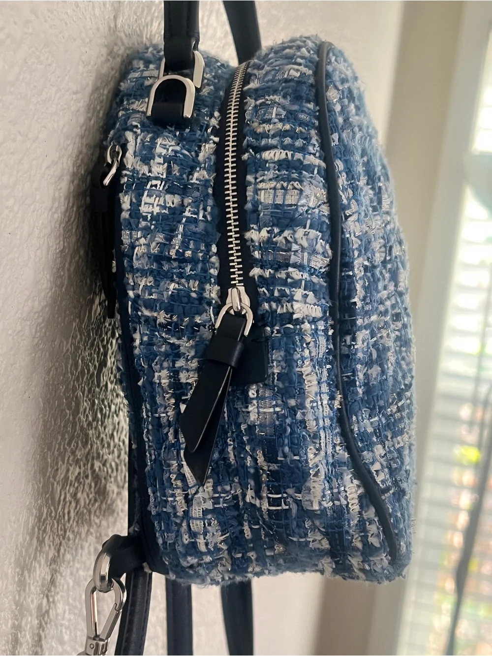 Kate Spade Briar Lane Blue Tweed Mini Convertible Backpack